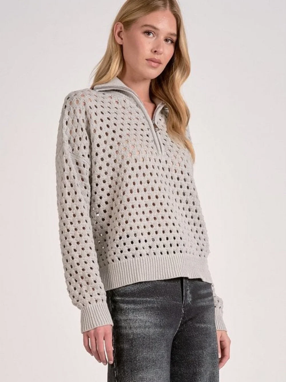 ELAN Arabella chunky half zip knit sweater woman's size medium relaxed fit NWT